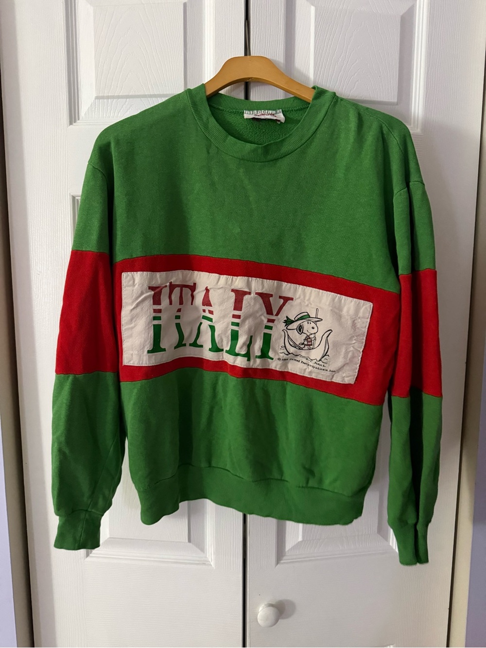 Vintage Green & Red Italy and Snoopy Graphic Crewneck Sweater